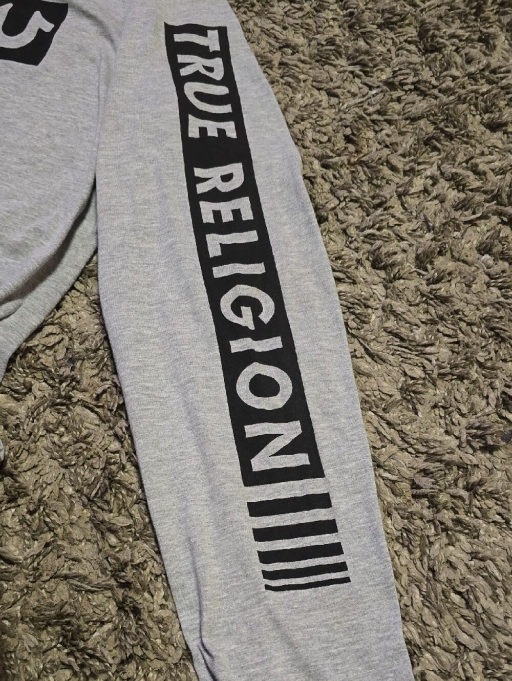True Religion Light Gray Long Sleeve Logo Tee with Sleeve Graphics - Picture 6 of 8